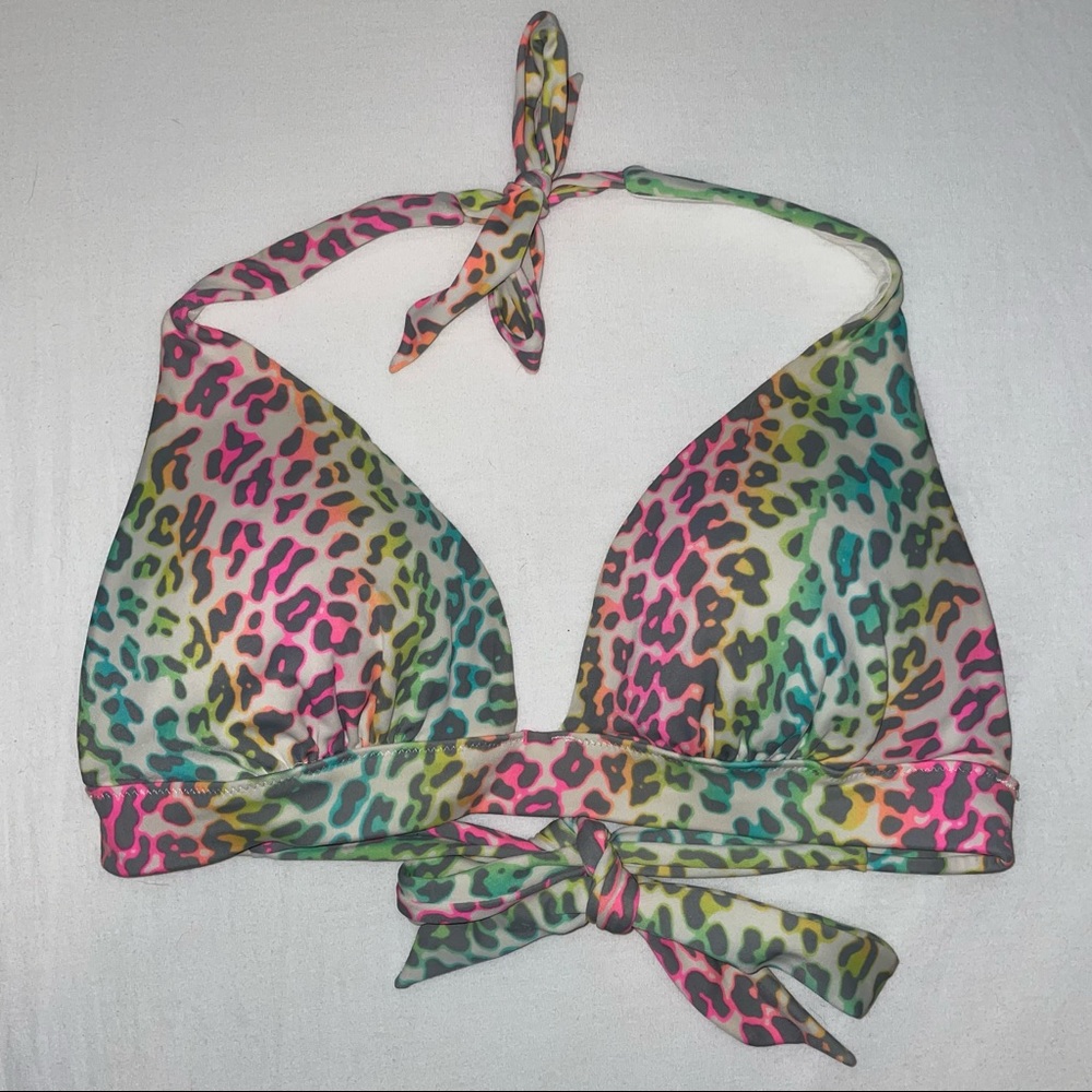 Victoria’s Secret Halter plunge bikini - tie back - Neon Leopard print - Medium
